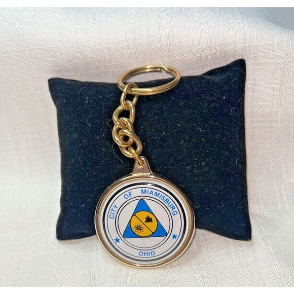 Vtg Miamisburg Ohio Silver Adena Native American Indian Mound Key Ring Chain Fob - Picture 2 of 5